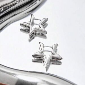 5/$25 Silver Star Hoop Earrings